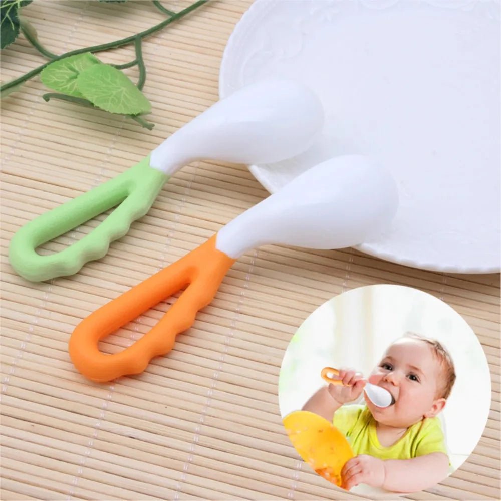 2Pcs Baby Feeding Spoons Solid Supplies Curved Spoon Children Tableware Drop Ship Baby Bending Training Spoon - TinyToes Baby Boutique