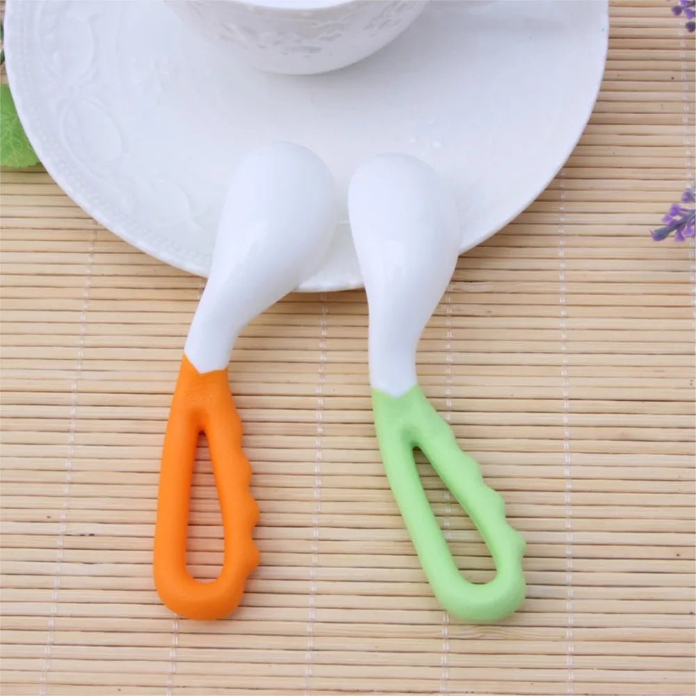 2Pcs Baby Feeding Spoons Solid Supplies Curved Spoon Children Tableware Drop Ship Baby Bending Training Spoon - TinyToes Baby Boutique