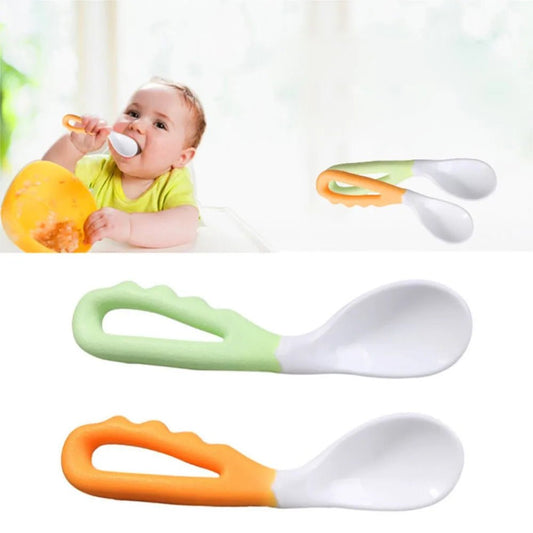 2Pcs Baby Feeding Spoons Solid Supplies Curved Spoon Children Tableware Drop Ship Baby Bending Training Spoon - TinyToes Baby Boutique