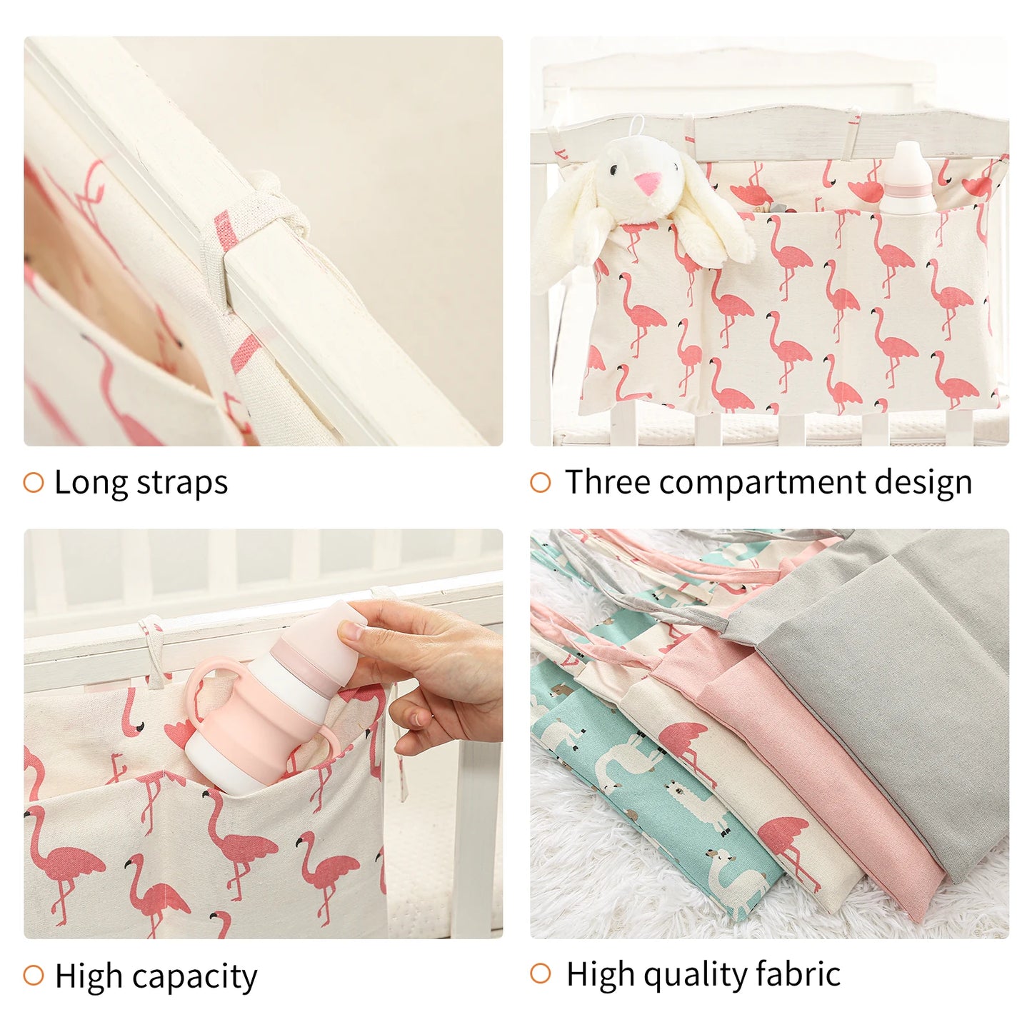 New Baby Crib Organizer Hanging Bag Baby Bedside Storage Bag Baby Essentials Multi-Purpose Newborn Bed Hanging Diaper Toy Tissue