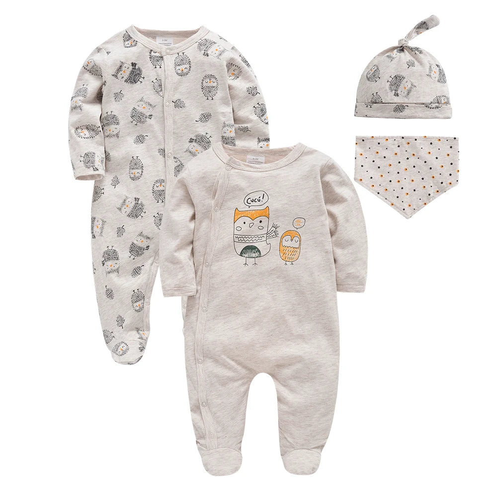 Organic Cotton Newborn Baby Clothes Set 0-12M Unisex Complexion Infant Girl Rompers Body Suit Toddler Boys Jumpsuit Bib Hat Sets