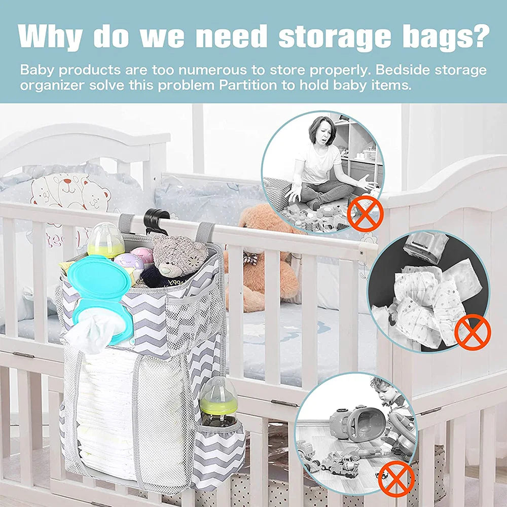 Hanging Diaper Caddy Baby Bed Nappy Organizer Bag Nursery Organization Baby Diaper Holder Infant Essentials Crib Bedding Set