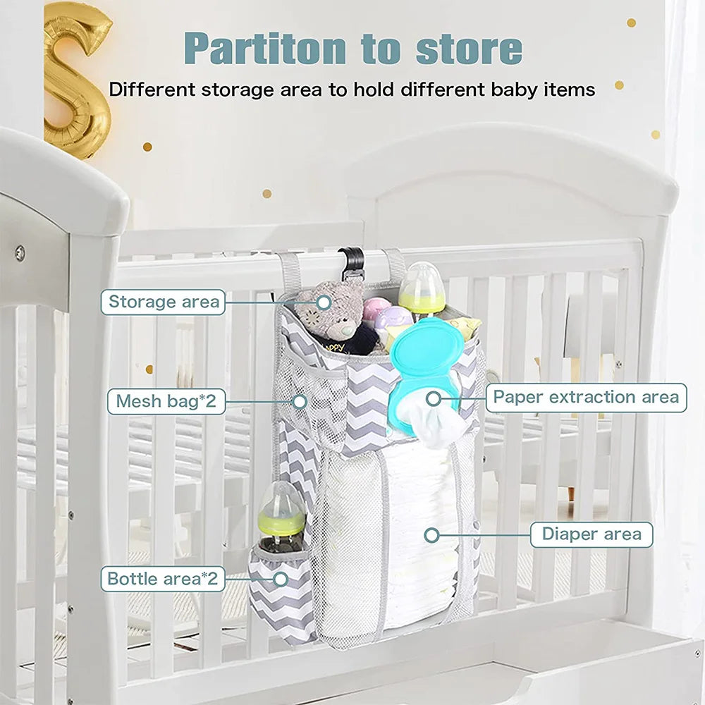 Hanging Diaper Caddy Baby Bed Nappy Organizer Bag Nursery Organization Baby Diaper Holder Infant Essentials Crib Bedding Set