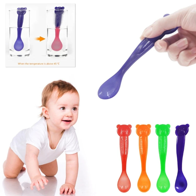 Child Heat-Sensing Spoon Food Feeding Spoon Baby Kitchen Utensil Silicone Cutlery Hot Burn Proof Kids Feeding Supplies H055