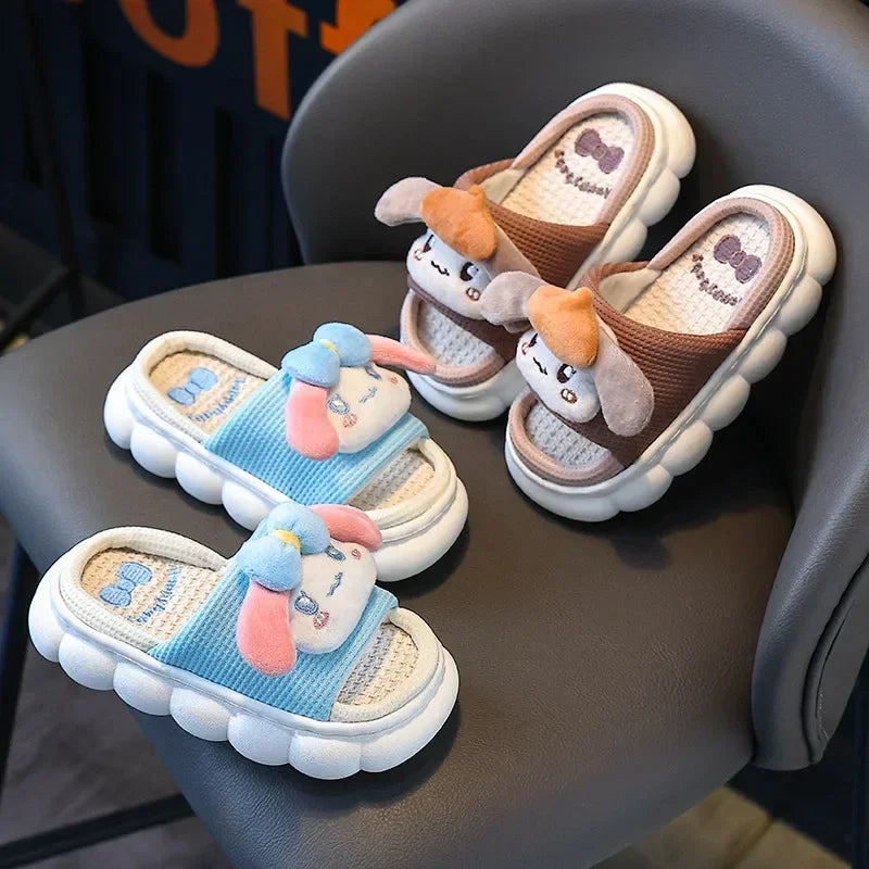 Children's Linen Slippers Girls Indoor Home Silent Anti-slip Cute Baby Children Parent-child Floor Mop Spring and Autumn