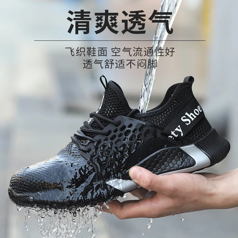 Labor protection shoes men's summer breathable steel anti-smash anti-puncture wear-resistant flying woven work shoes M1013