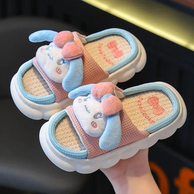 Children's Linen Slippers Girls Indoor Home Silent Anti-slip Cute Baby Children Parent-child Floor Mop Spring and Autumn