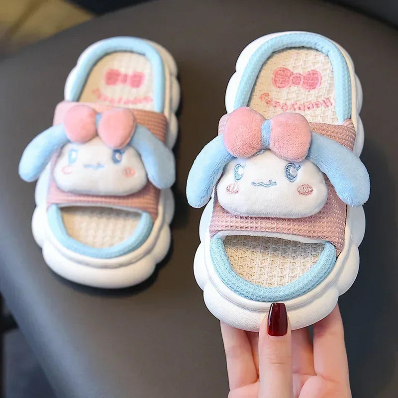 Children's Linen Slippers Girls Indoor Home Silent Anti-slip Cute Baby Children Parent-child Floor Mop Spring and Autumn