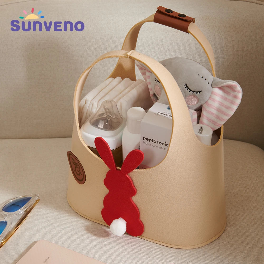 Sunveno Festive Felt Diaper Bag with Adorable Red Christmas Bunny – Stylish and Practical Baby Essentials Organizer