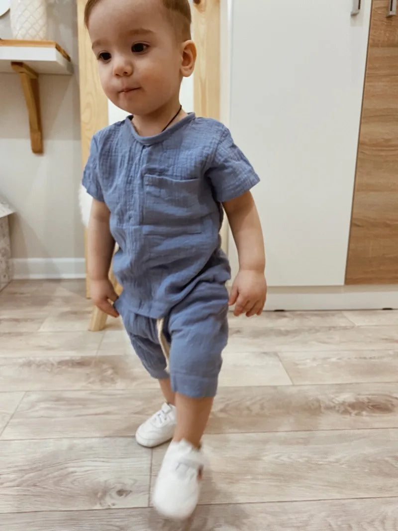 Organic Cotton Baby Clothes Set Summer Casual Tops Shorts For Boys Girls Set Unisex Toddlers 2 Pieces Kids Baby Outifs Clothing