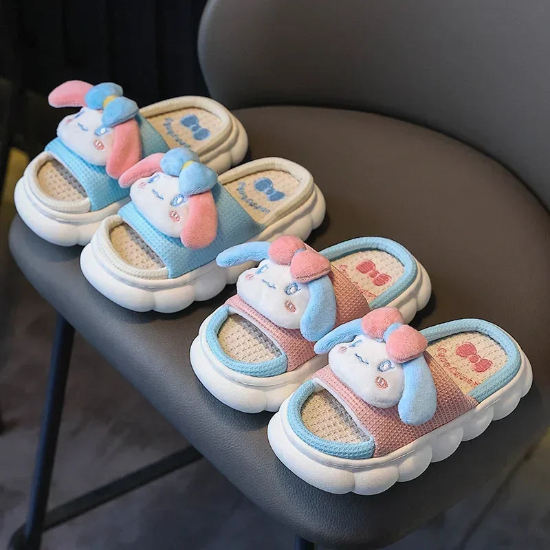 Children's Linen Slippers Girls Indoor Home Silent Anti-slip Cute Baby Children Parent-child Floor Mop Spring and Autumn