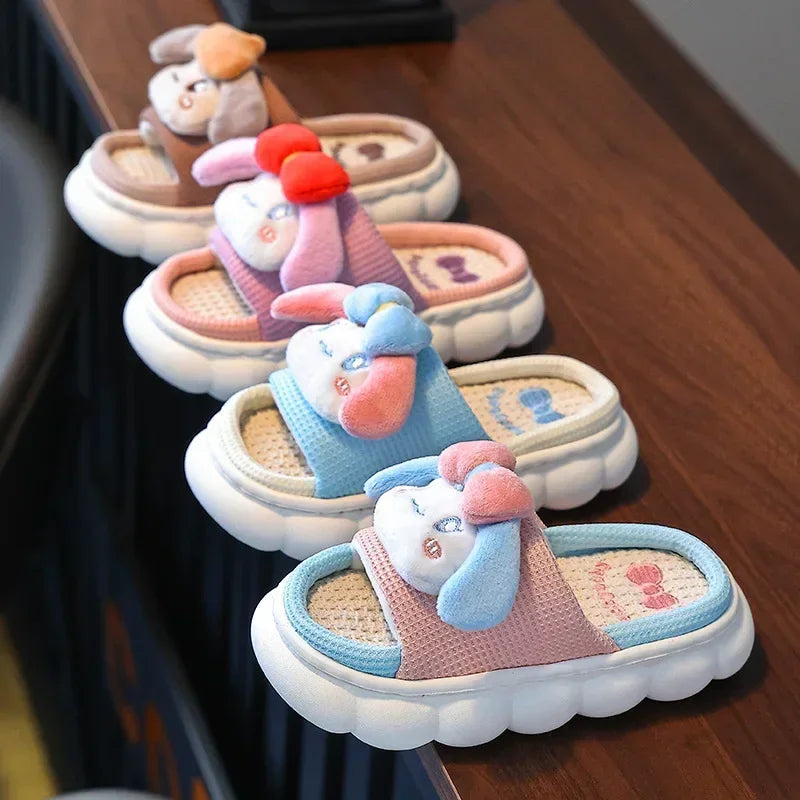 Children's Linen Slippers Girls Indoor Home Silent Anti-slip Cute Baby Children Parent-child Floor Mop Spring and Autumn