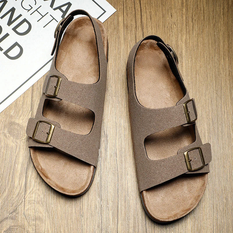 Summer Flat Sandals Cork Slides with Adjustable Straps Open Toe Slides Outdoor Slippers Womens Men Unisex Shoes