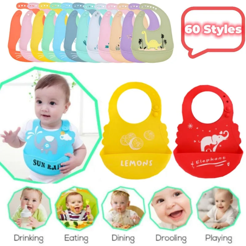 Baby Silicone Bibs Waterproof Burp Cloths Infant Dinner Supplies 3D Printing Cartoon Image Saliva Towel Toddler Aprons for Girl