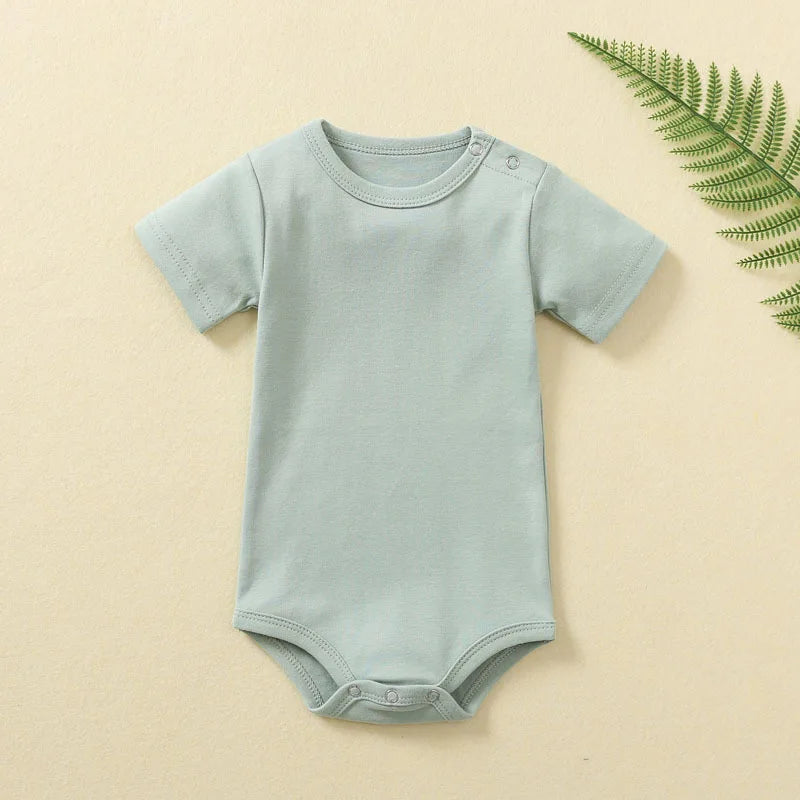 Newborn Baby Summer Rompers Short Sleeve Organic Cotton Infant Classic Romper Pajamas Solid Color Boy Girl Clothes