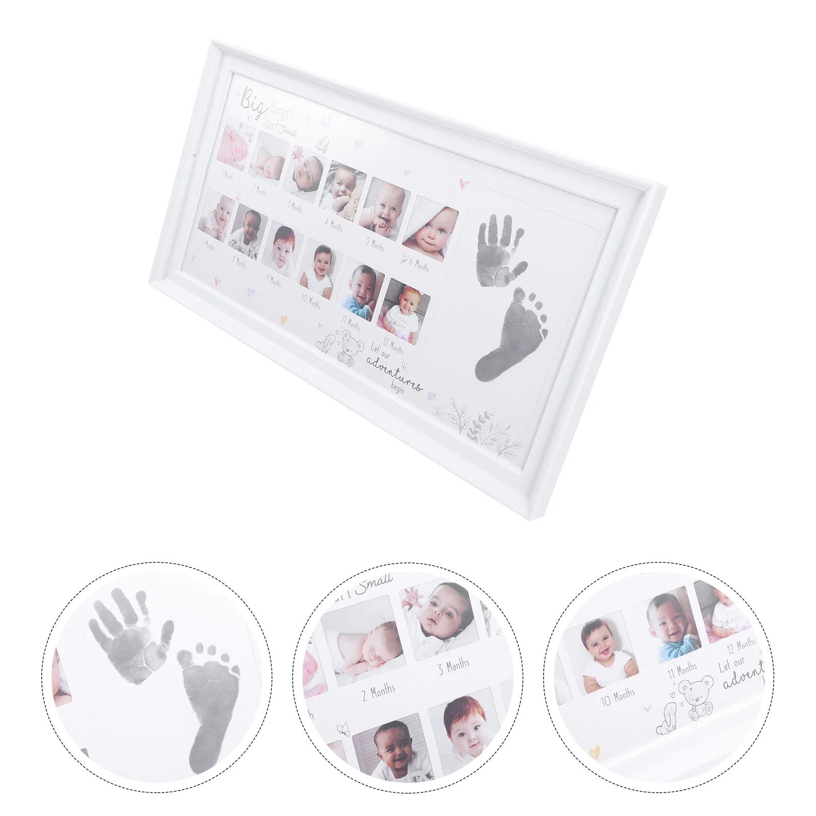 Baby Growth Photo Frame Infant Picture Shower Gift Frames Suite Footprint Photo Frame Girl Essentials First Year Holder Wood - TinyToes Baby Boutique