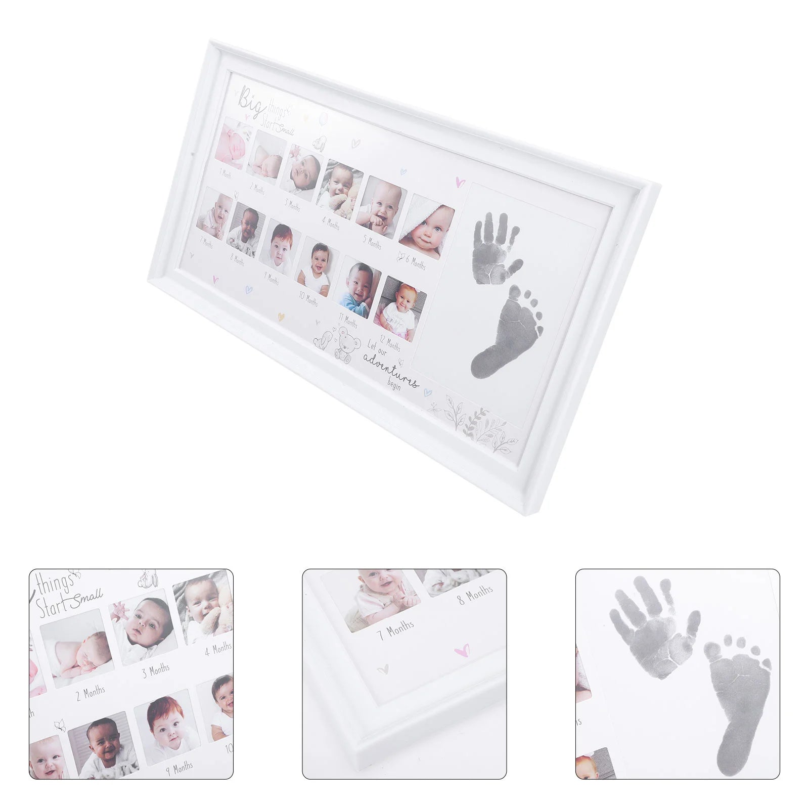 Baby Growth Photo Frame Infant Picture Shower Gift Frames Suite Footprint Photo Frame Girl Essentials First Year Holder Wood - TinyToes Baby Boutique