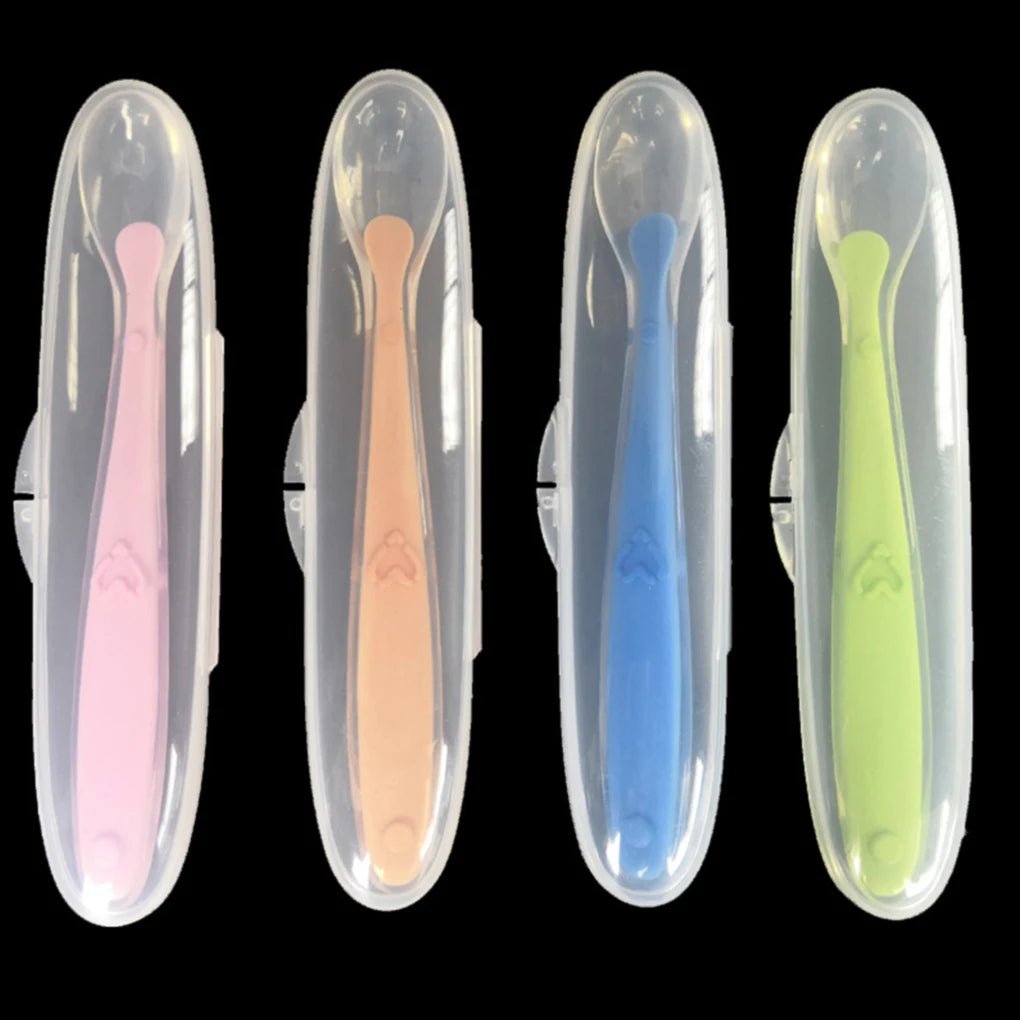 Baby Spoon Storage Box Infant Food Feeding Silicone Spoons PP Transparent Case Holder Tableware Tools Supplies - TinyToes Baby Boutique