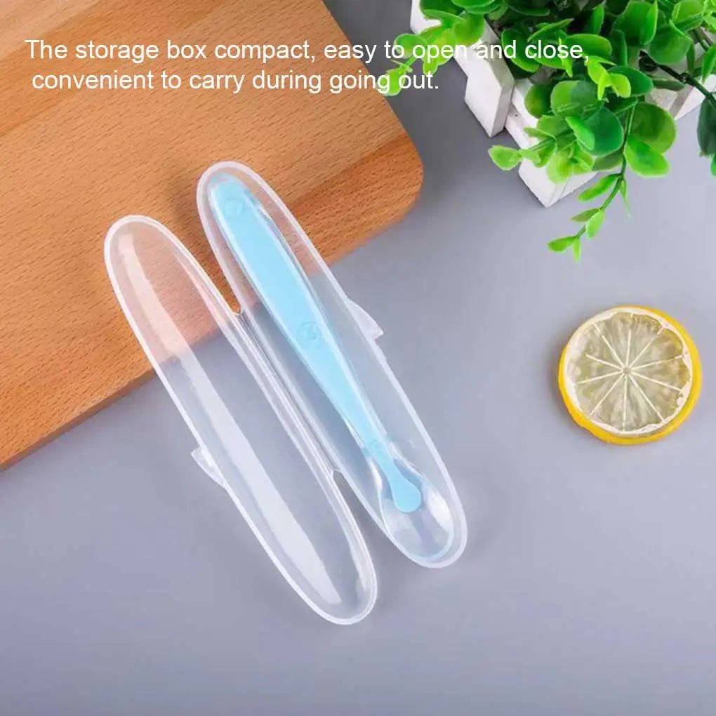 Baby Spoon Storage Box Infant Food Feeding Silicone Spoons PP Transparent Case Holder Tableware Tools Supplies - TinyToes Baby Boutique