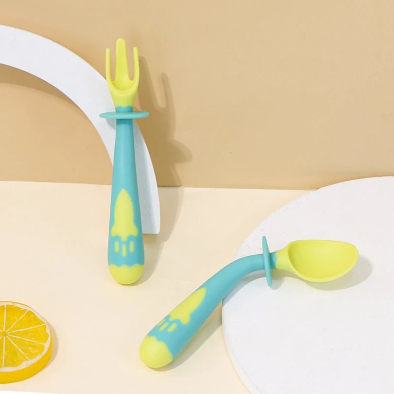 Children's fork spoon Baby training flexible spoon baby silicone food spoon tableware supplies - TinyToes Baby Boutique