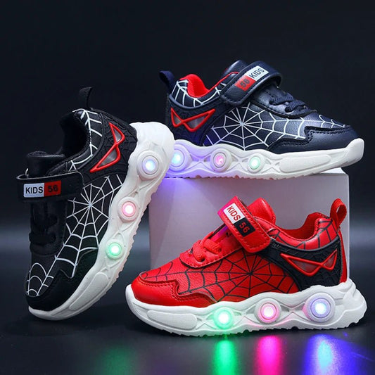 Disney LED Casual Sneakers Red Black For Spring Boys Spiderman Leather Outdoor Shoes Children Lighted Non - slip Shoes Size 21 - 30 - TinyToes Baby Boutique